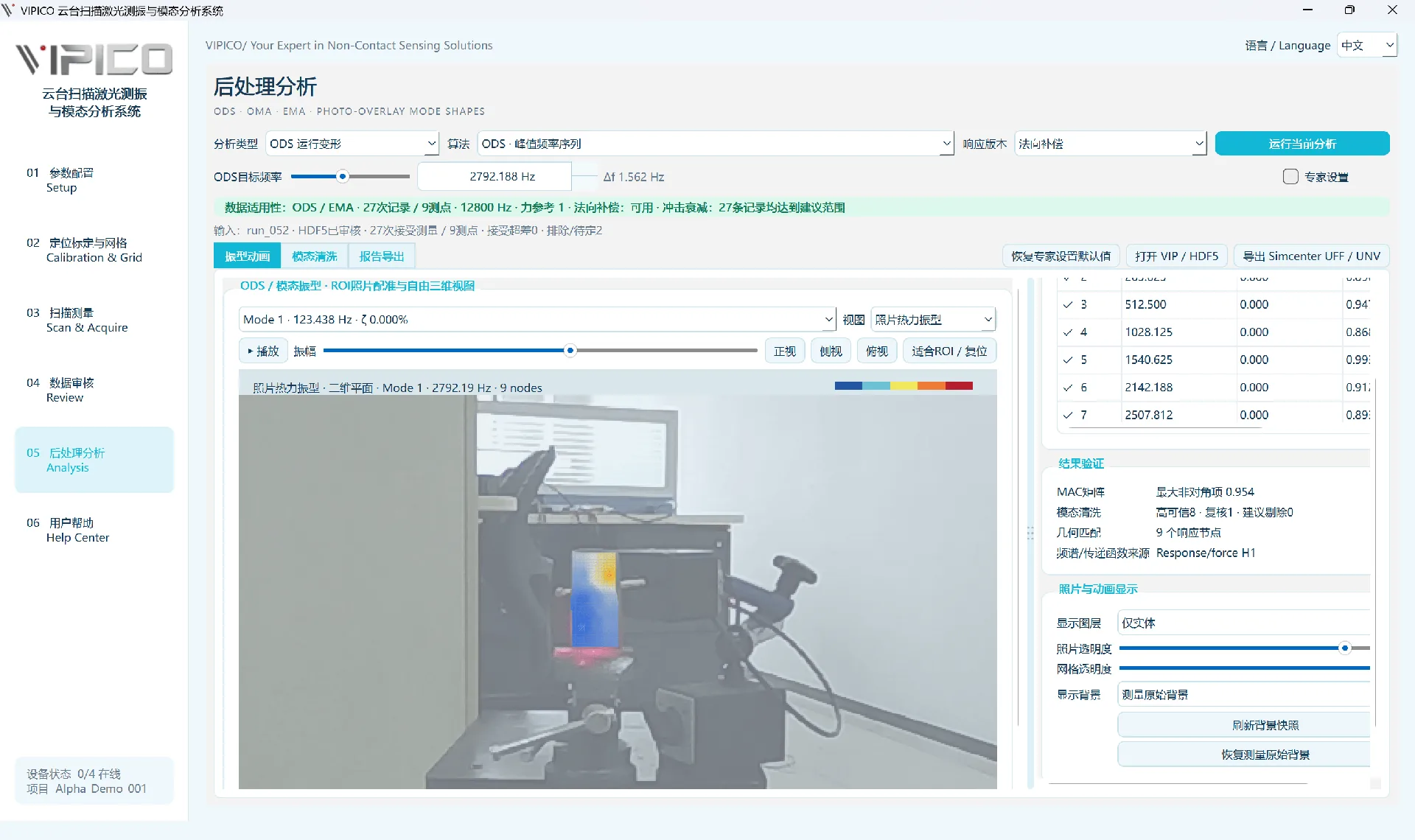 VIPICO云台扫描测振与模态分析软件